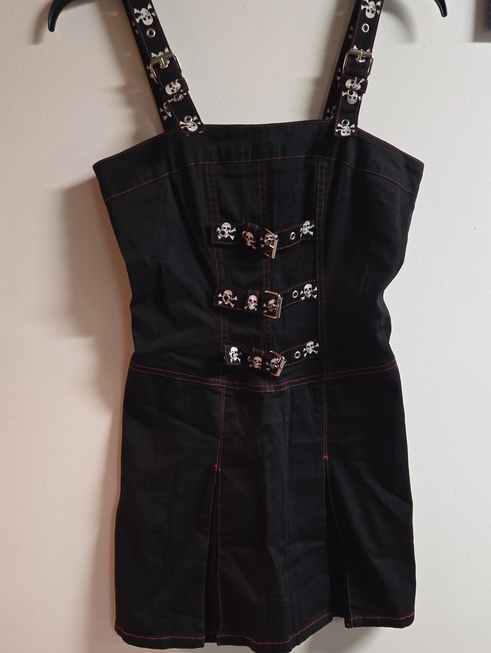 Vintage Tripp NYC Hot Topic Black Skull-Accent Mini Dress with Buckle Straps